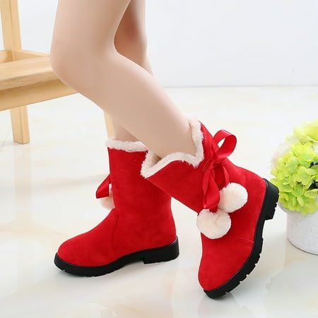 

Happy 2023 Girls Red Boots Soft-soled Non-slip Velvet High Top Shoes For Winter Christmas New Year Gifts