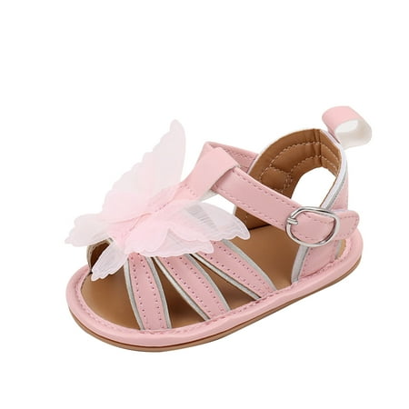 Meresysid Toddler Kids Infant Newborn Baby New Summer Sandals Iron Buckle Design Rubber Bottom Hollow-out Non-slip Shoes Pink