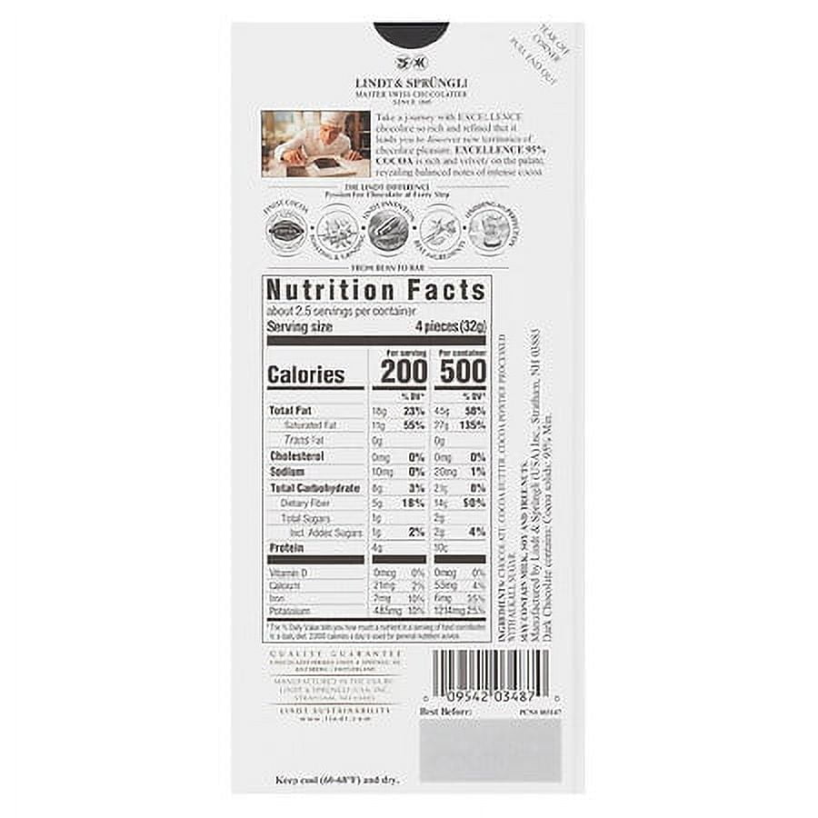 Lindt Excellence 95% Dark Chocolate Cocoa Bar2.8OZ Pack of 2