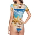 thumbnail image 4 of Gaeub Beach Starfish Shell Women'S Short Sleeve One Piece Swimsuit Sexy High-Waisted Bodysuit For Swimming, Beach, Sports - Small, 4 of 9