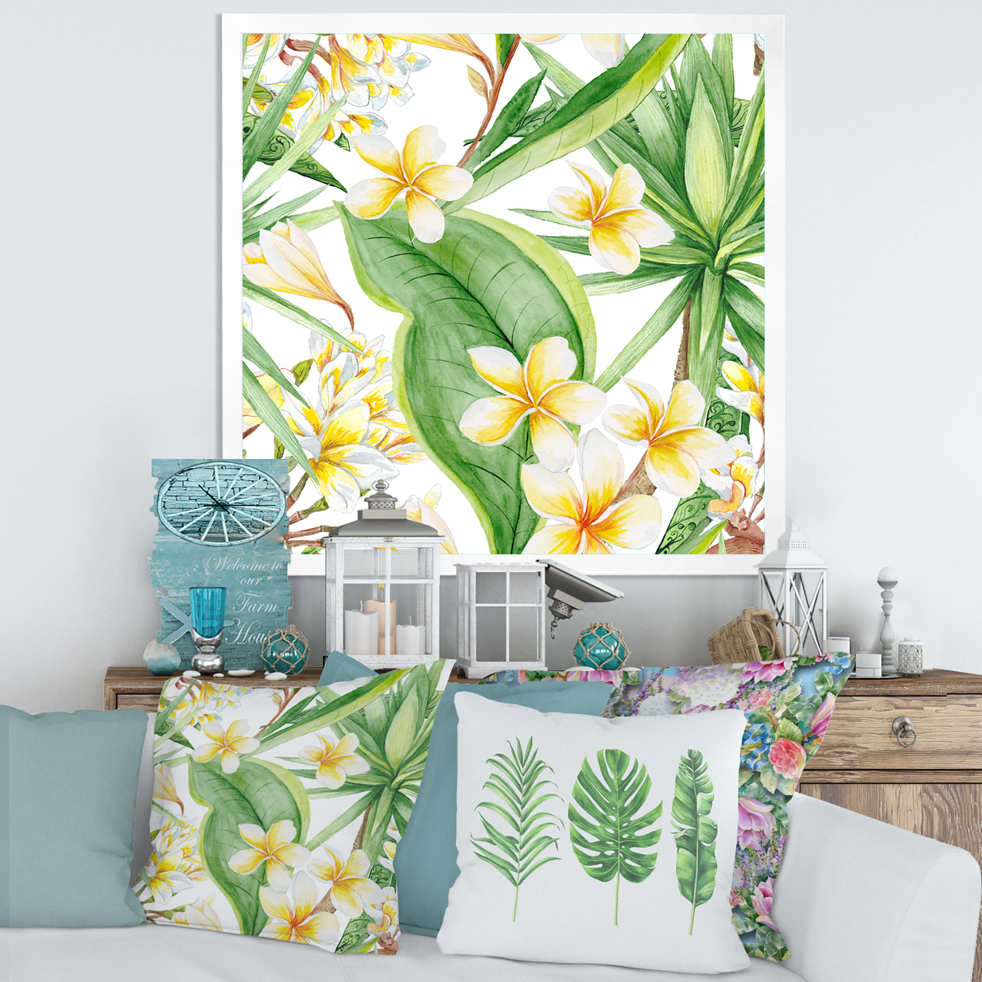 Designart 'Yellow Flowers and Tropical Foliage VII' Modern Framed Art Print