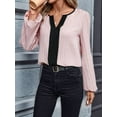 thumbnail image 5 of Womens Tops Dressy Casual V Neck Color Block Business Casual Blouses Long Sleeve Work Shirts Fall Trendy Clothes Pink M, 5 of 9
