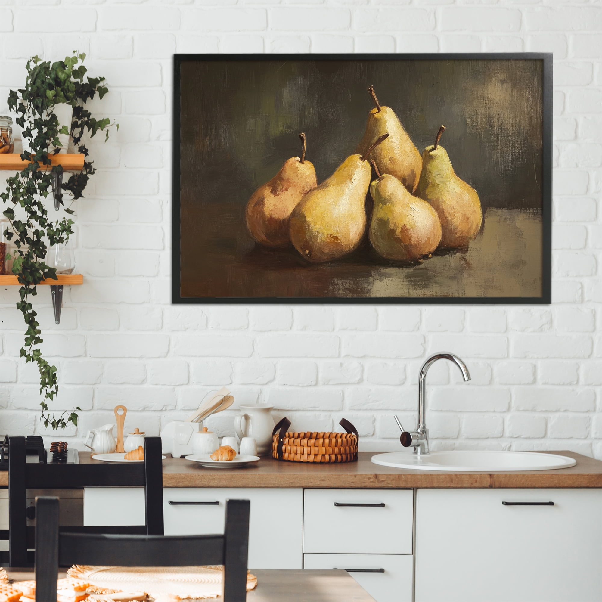 Stupell Industries Golden Pears Still Life Black Framed Giclee Art, design by Petal Prints Design