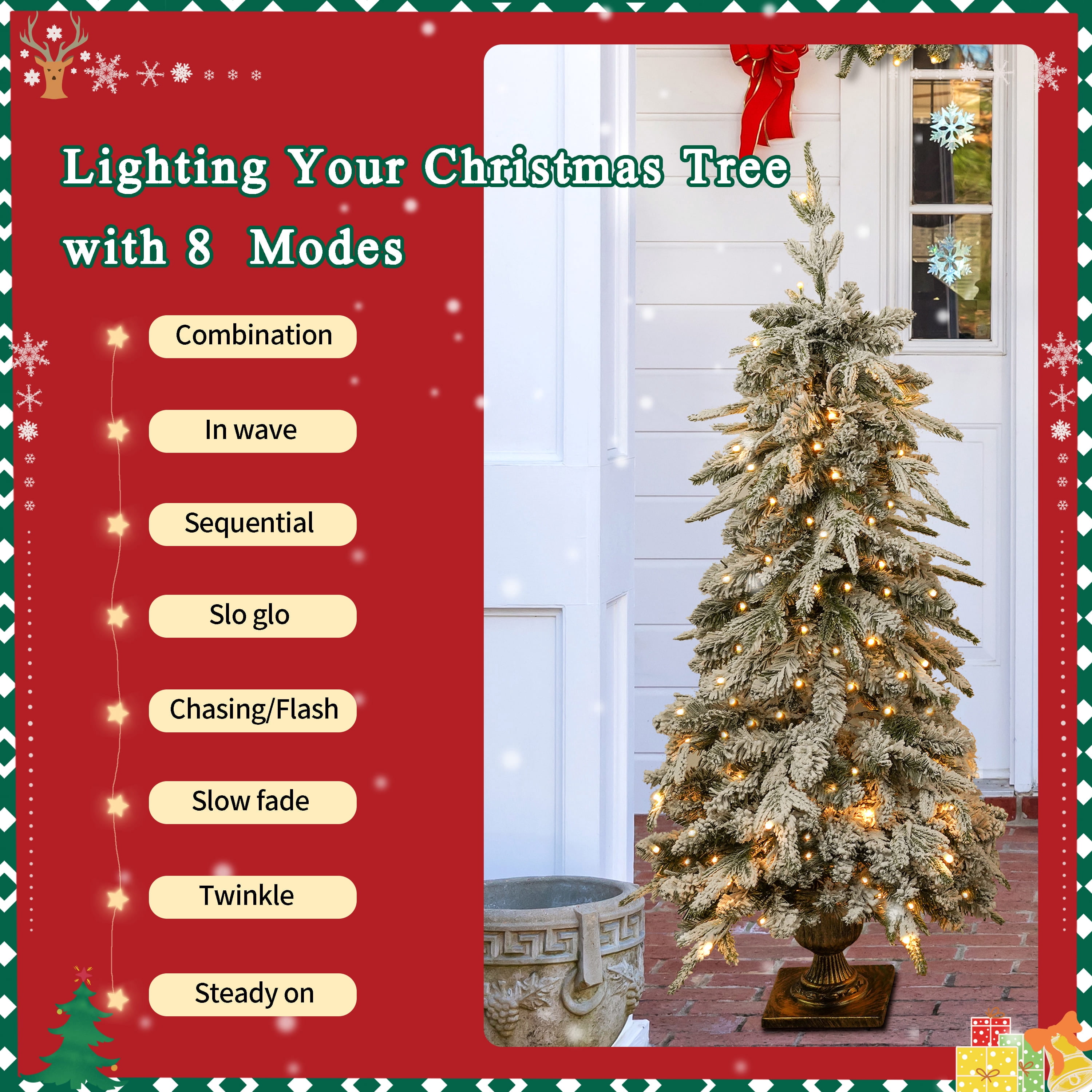 4-Piece Prelit Christmas Tree Set 330 Warm White LED Lights 840 Tips Entrance Tree Garland Wreath Indoor Decor