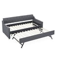 thumbnail image 6 of Twin Size Upholstered Daybed with Erectable Trundle and USB Charging, Dark Gray Linen, Mid-Century Design, 6 of 9