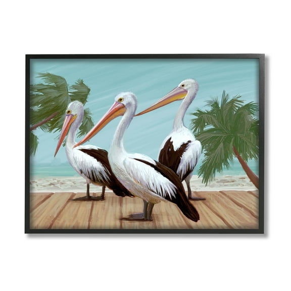 Stupell Industries Tropical Pelicans Beach Boardwalk Painting Black Framed Art Print Wall Art, Design by Ziwei Li