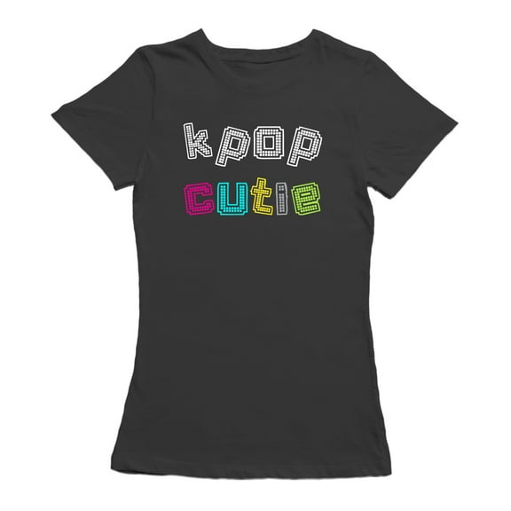 K Pop Cutie Lights Colors Graphic Women Black T-Shirt, Female Large