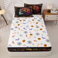 thumbnail image 4 of Homewish Grunge Skull Zipper Queen Comforter Set with Fitted Sheet and 2 Pillowcases,Sunflowers Floral Zipper Bedding Set,Halloween Bed Set,Halloween Reversible,4pcs, 4 of 8