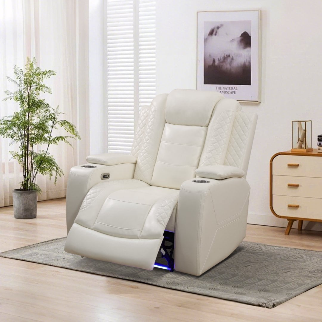 White Breathing Leather Living Room Recliner Chair