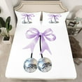 thumbnail image 2 of Feelyou Dreamy Bowknot Kids Queen Sheet Sets, Futuristic Disco Ball Flat Sheet, Kawaii Cartoon Cherry Queen Fitted Sheet, Breathable Home Decor, 4pcs, 2 of 7