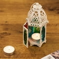 thumbnail image 2 of faroles de estilo marroquí para velas, portavelas de tamaño pequeño con paneles de cristal transparente, ideal para patio, interior/exterior, eventos, fiestas y bodas, color blanco JFHHH pequeña, 2 of 5