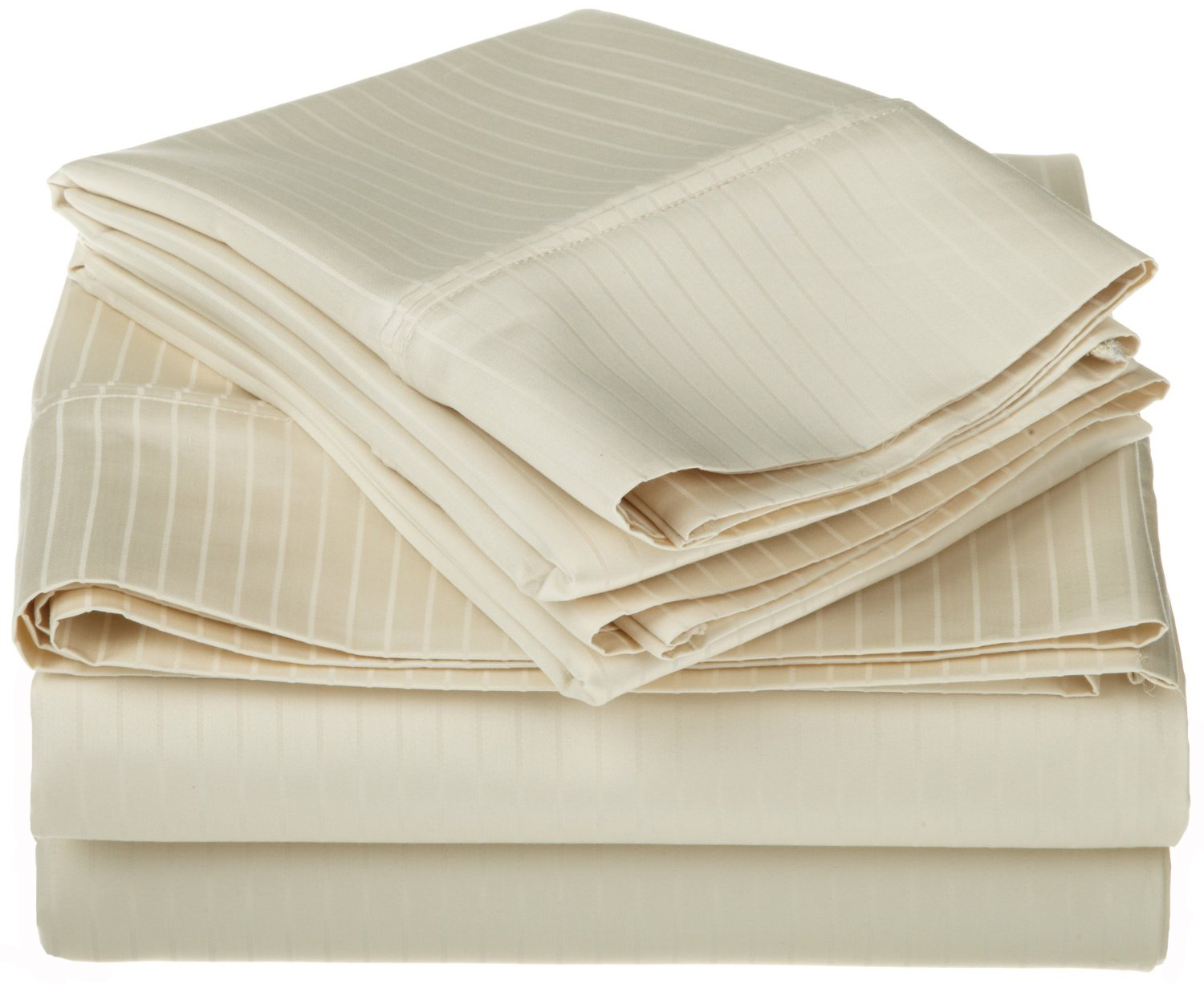 Decorative Striped Egyptian Cotton Sheet Set Queen, Ivory