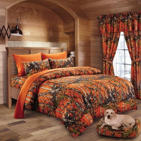 CAL KING ORANGE CAMO!!! 1 PC COMFORTER MICROFIBER WOODS CAMOUFLAGE BLANKET