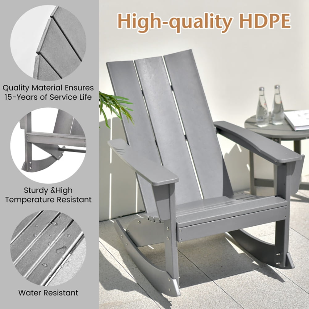 Resenkos Folding Adirondack Chair, Adirondack Rocking Chair with Curved Back for Balcony-Gray,Patio Chairs, Lawn Chairs for Deck, Backyard, Garden