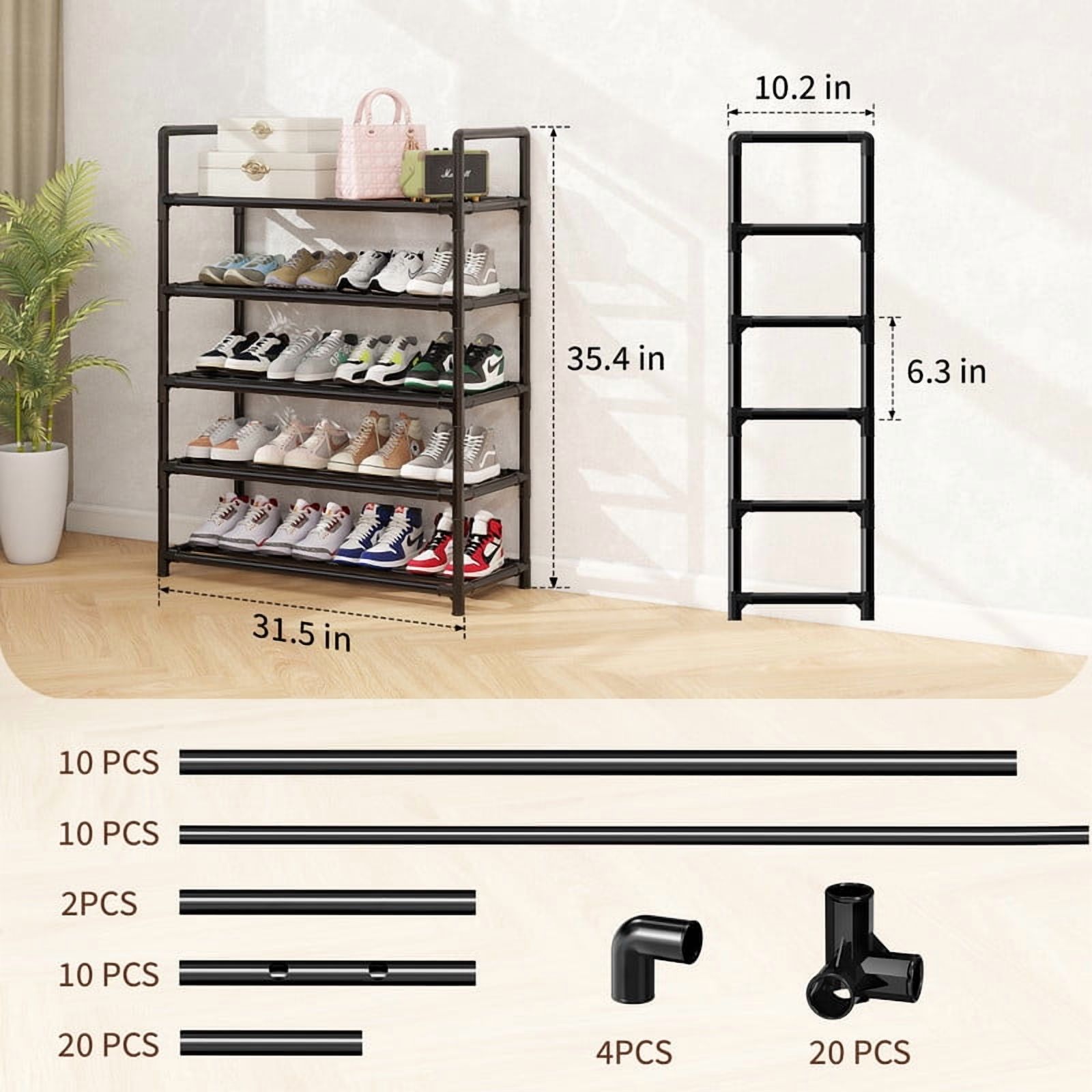 Krpimt 5-Tier Stackable Shoe Rack, Holds 15-20 Pairs, Black photo 4