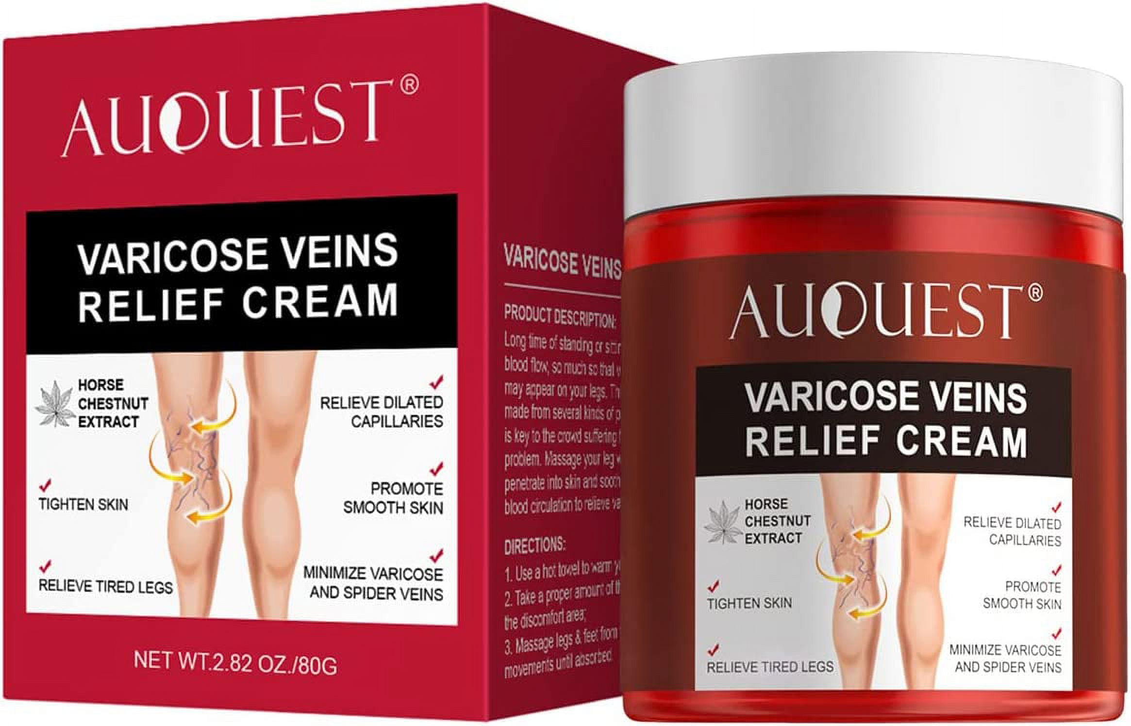 AUQUEST- Varicose Veins Relief Cream Vasculitis Phlebitis Spider Pain Relief Ointment Medical Plaster Body Care- 80g