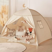 Full Size Bed Tent Canopy: Lights & Flags Indoor Floor Bed Kids Tent Playhouse - Portable & Foldable Twin Bunk Bed Curtains - Large Size Girls & Boys House Bedroom Privacy Space Sleeping Tents Gifts