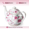 thumbnail image 3 of Btat- Tetera Floral Con Caja De Regalo 38 Oz Blanca Con Rosas Rosadas Y Adornos Dorados Tetera De Porcelana Cerámica Apta Para Lavavajillas Regalos De Navidad Brew To A Tea NA, 3 of 5