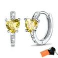 thumbnail image 1 of Pendientes de aro de plata de ley con piedras natales Silvora para mujer. Diamantes creados. Delicada joya de regalo para cumpleaños o Navidad, 1 of 8