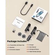 PQRQP Wireless Microphone for iPhone Android–2 Pack Lavalier Mic for Video Recording, USB-C Plug & Play, High-Fidelity Audio