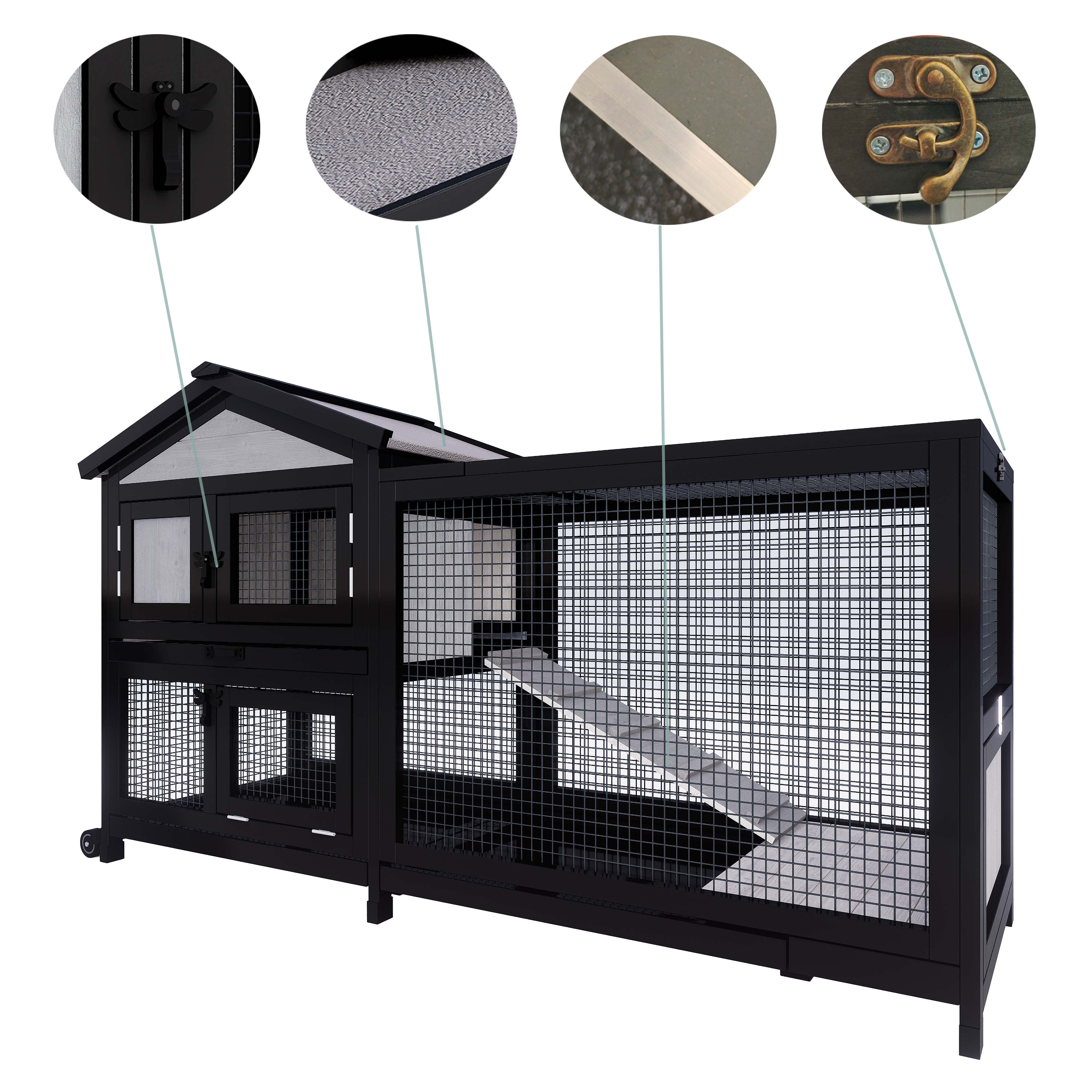 Uoyoutar Large Rabbit Hutch Indoor Outdoor Chicken Coop Wooden Bunny Cage with Waterproof Roof