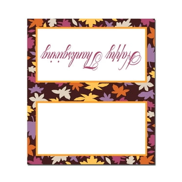 Happy Thanksgiving Colorful Leaf Border Table Tent Place Cards - 25 Colorful Leaf Border Guest Seating Name Cards - Table Tents - Place Cards (Colorful Leaf Border) - 77009