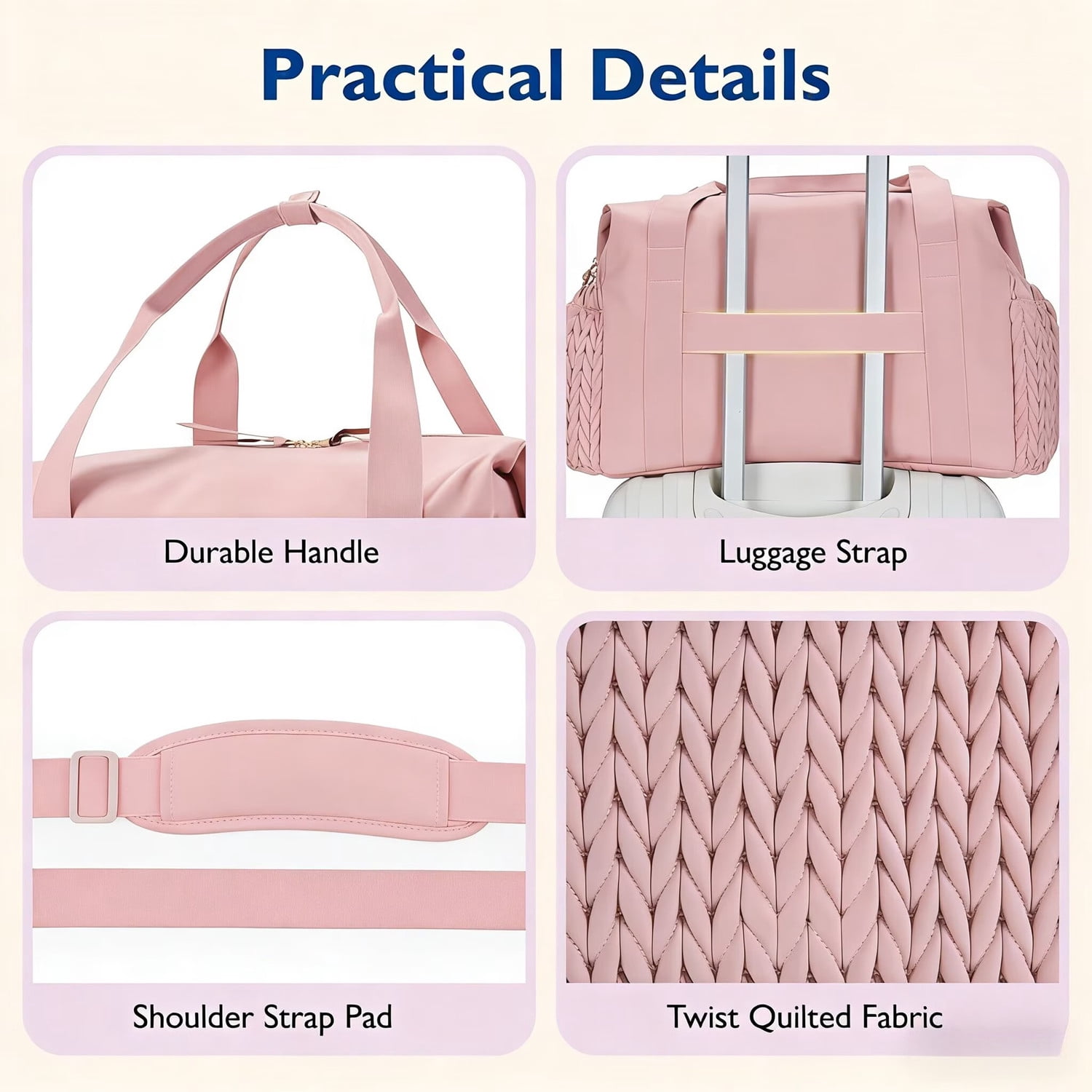 SPEKSEE Diaper Bag Tote, Large Capacity Travel Diaper Bags, Hospital Bag for Labor Delivery, Bag with Pacifier Case(Pink)