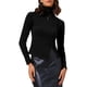 thumbnail image 1 of Camiseta de punto de cuello alto para mujer Inspire Chic, ajuste asimétrico y slim fit, básica térmica, color negro, 1 of 6