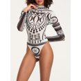 thumbnail image 4 of LMLYSoH Women Bodysuit, Long Sleeve Printed Mock Neck Triangle Bottom Romper, Wild Fashion Bodycon Jumpsuit, 4 of 8