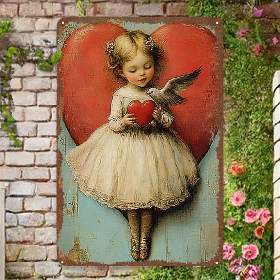 1pc Vintage Angel Valentine'S Day Decorative Sign, Pre-Drilled Wall Hanging Metal Tin Art, Retro Multipurpose Room Cafe Garage Decor, English Text
