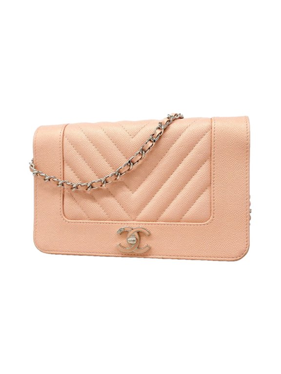 Pre-Owned Chanel Wallet/Shoulder Wallet, Chain Shoulder Bag, Chevron Caviar Skin, Pink,...
