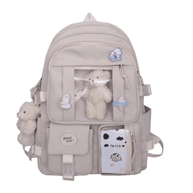 Mochila Escolar para Niñas Linda Mochila Estética Mochila Escolar con Pin y Accesorios-Lindo Adorable Encantador con Pin Kawaii