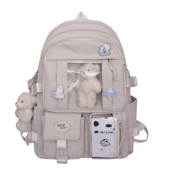 Mochila Escolar para Niñas Linda Mochila Estética Mochila Escolar con Pin y Accesorios-Lindo Adorable Encantador con Pin Kawaii