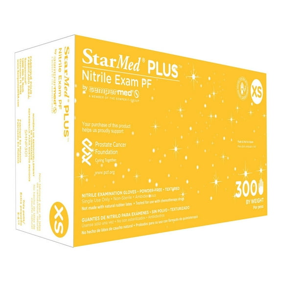 StarMed Plus SMNP301 Powder-Free, Nitrile Exam Grade Disposable Gloves, X-Small, 2-4 mil, 300/Box