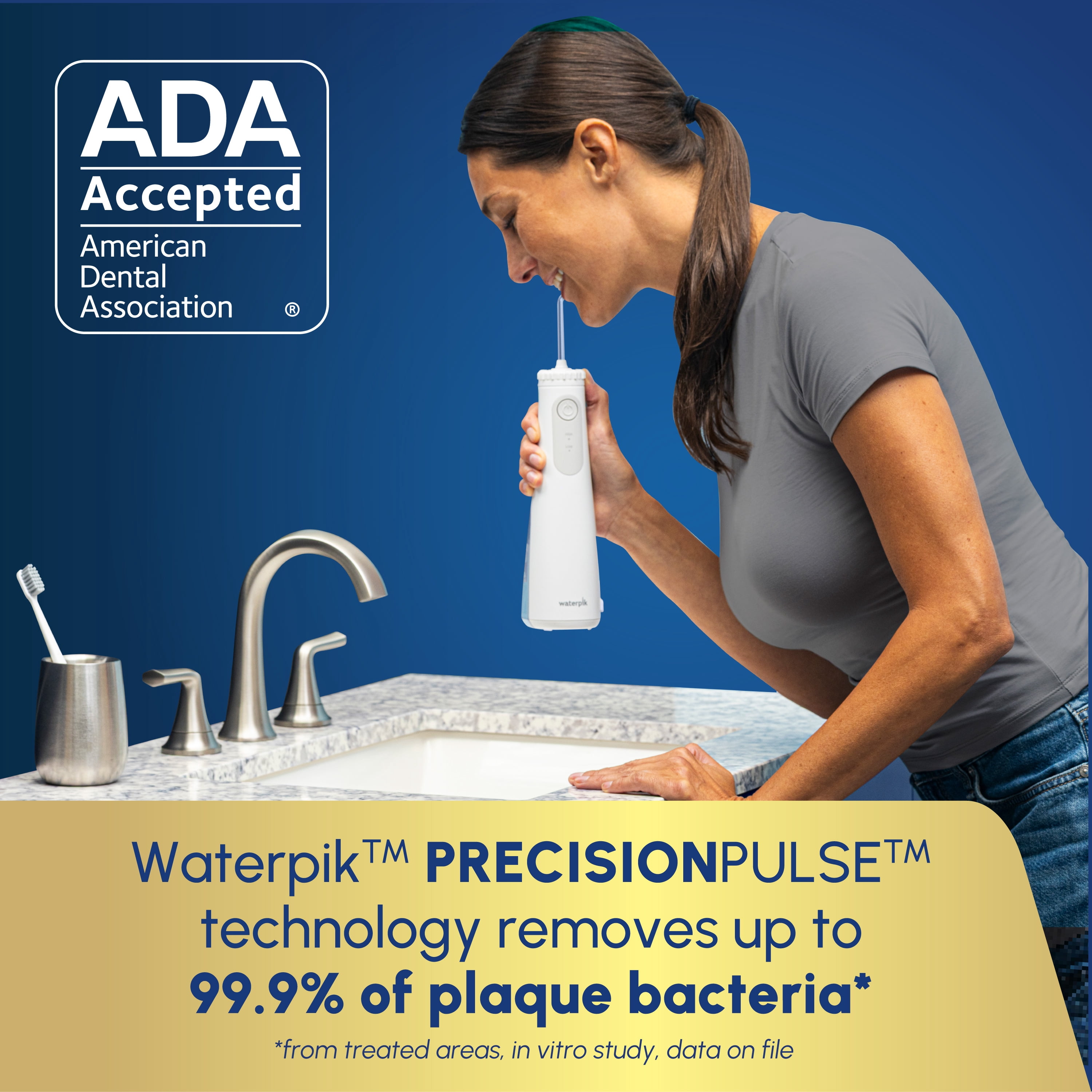 Waterpik Cordless Gem 5100 Rechargeable Portable Water Flosser with 2 Settings and Easy Spin Tip Rotation, ADA Accepted, White