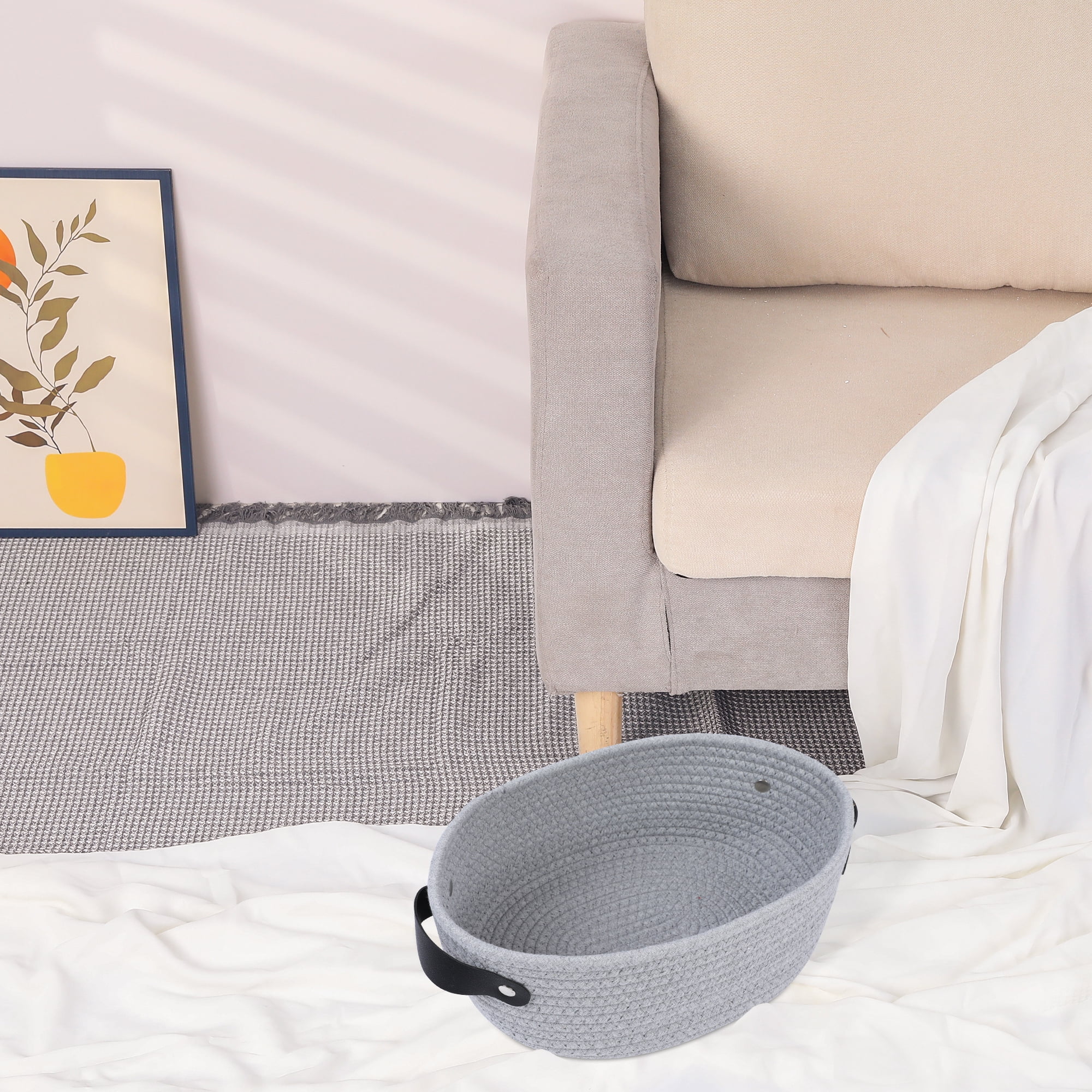 Unique Bargains 3Pcs Woven Storage Basket Gray 11.8*9.1*4.7in