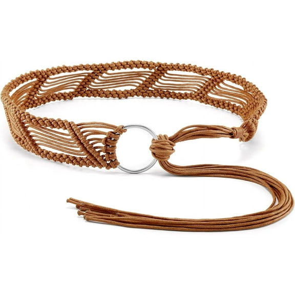 YooGuoGuo Women's Braided Knot Belts Bohemian Tie Waist Belts with Tassel Boho Wide Cinch Belt for Dress Jeans