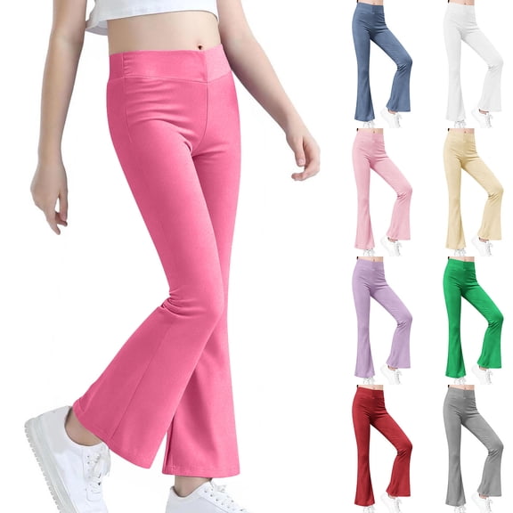 ATOGUTA Girls Flared Sweatpants High Waisted Leggings Yoga Bootcut Pants Full Length Bell Bottoms Size 5T-16, Hot Pink