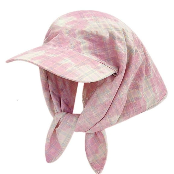 Weflink Dyed Tying Cotton Baseball Hat With Plaids Pattern Sunproof Scarf Hat for Women