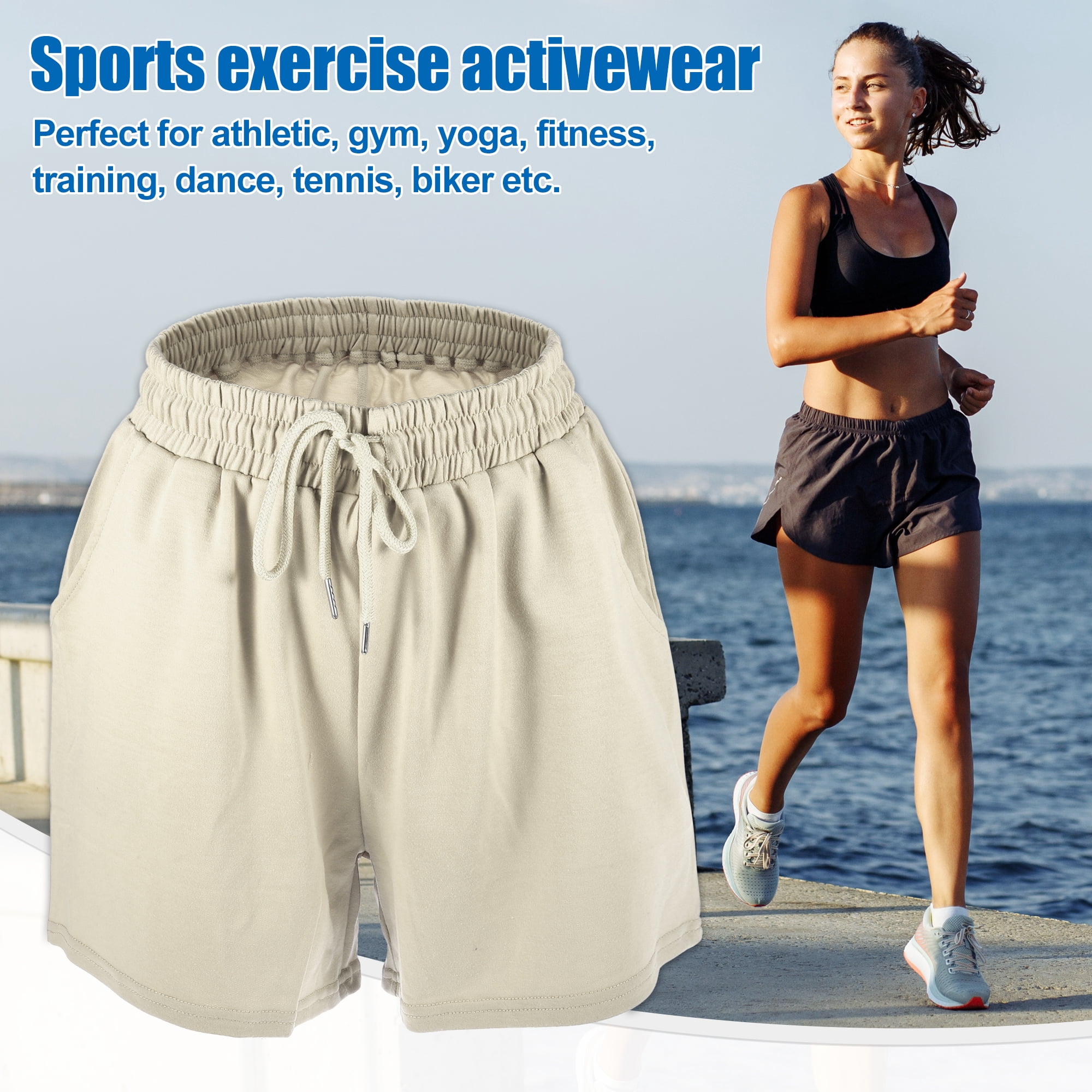 Unique Bargains Women's Flowy Running Shorts High Waisted Workout Shorts Khaki Size M