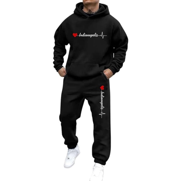 CONZONE Mens Sweatsuit 2 Peice Set Casual Track Suit for Men Letter Graphic Y2K Long Sleeve Hoodies Sweatpants Cozy Fall Winter Athletic Jogging Outfits