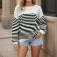 thumbnail image 2 of Women Oversize Striped Sweaters Drop Shoulder Long Sleeve Crewneck Knit Sweatshirt Casual Loose Pullover Tops (L, Black), 2 of 7