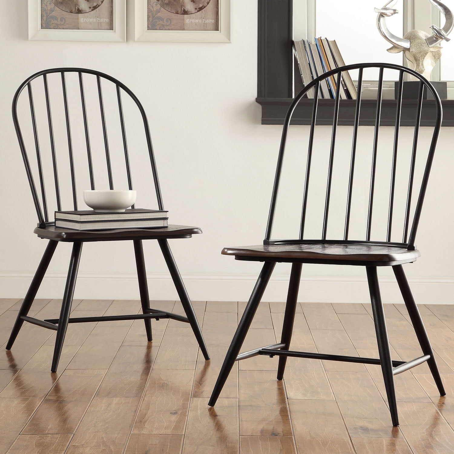 Weston Home Jameson Two-Tone Windsor Chairs, Set of 4, Black and Oak