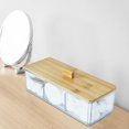 thumbnail image 4 of Dispensador de soporte Qtip de acrílico con tapa de madera Soporte para bolas de algodón de 3 compartimentos Organizador de baño para hisopo de algodón Q Tip y soporte para almohadillas de algodón Org, 4 of 5