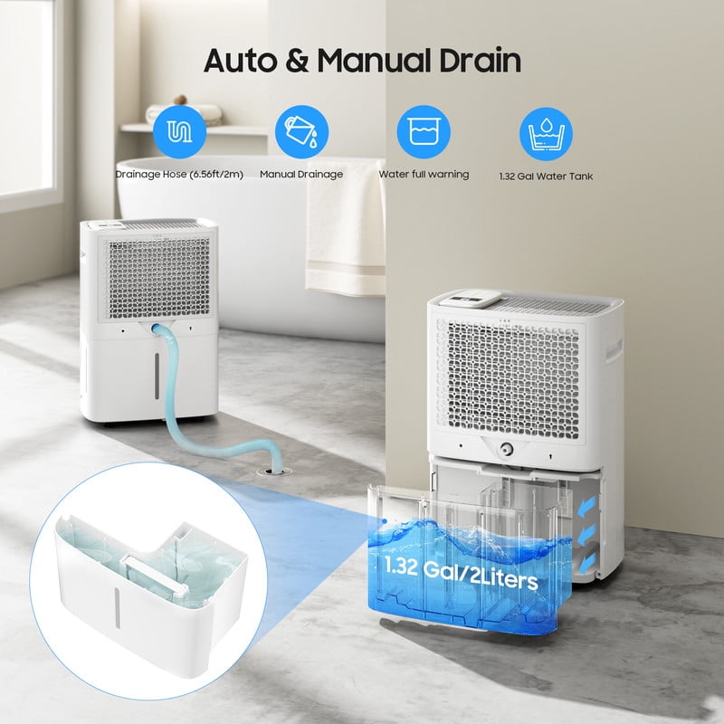 120 pt. 6500 sq.ft. Portable Dehumidifier in White with Bucket, Smart Humidity Control