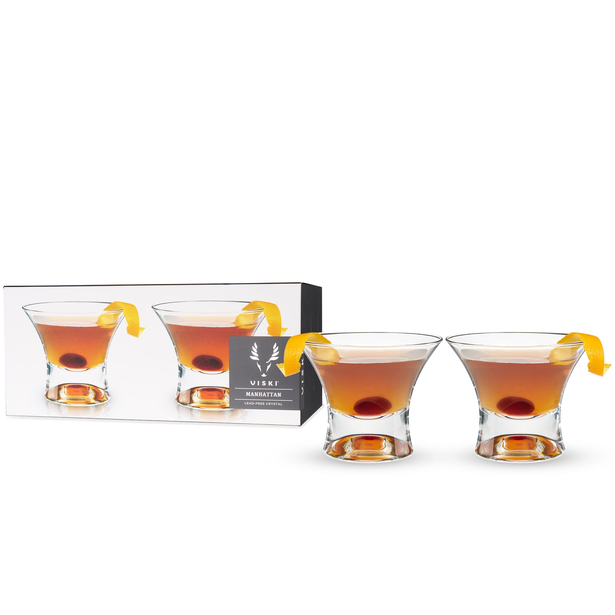 Viski Heavy Base Crystal Manhattan Glasses Cocktail Glass Gift Set