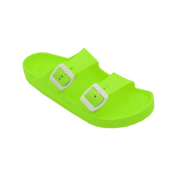 green double buckle sandals