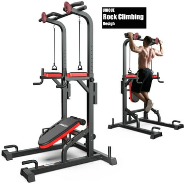LNOW Multifunction Power Tower with Bench Pull Up Bar Dip Station for Home Gym Workout Strength Training Fitness Equipment 480lbs