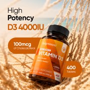 WeightWorld Vitamin D3 4000 IU (100mcg) for Bone Strength, Muscle Health & Immune Support | 400 Days Supply | Vegan D3 Vitamin (Cholecalciferol) from Lichen | 400 VIT D3 Tablets, Non-GMO, Gluten-Free