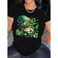 thumbnail image 2 of T-Shirt Imprimé Lutin et Trèfle pour la Saint-Patrick, Col Rond Décontracté pour Femmes, Tissu en Polyester, Longueur Régulière, Ajustement Confortable, Tee-Shirt à Manches Courtes à la Mode pour Adultes, Hommes, Femmes, Adolescents, 2 of 6